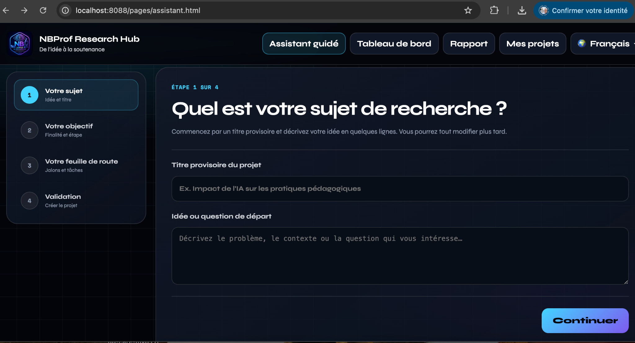 Assistant guidé de NBProf Research Hub
